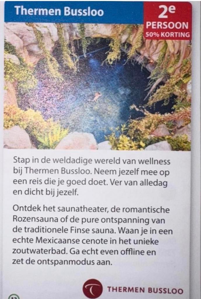 Kortingsbon Thermen Bussloo, Twee personen, Kortingsbon, Spa of Sauna