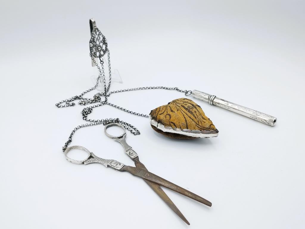 Zilveren chatelaine, L. van Gelderen, Schoonhoven, 1870, Antiek en Kunst, Verzenden, Zilver