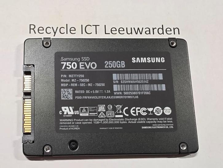 Samsung 250gb laptop ssd hdd hardeschijf 750evo, Computers en Software, Harde schijven, Gebruikt, Laptop, Intern, SSD, SATA, Ophalen of Verzenden