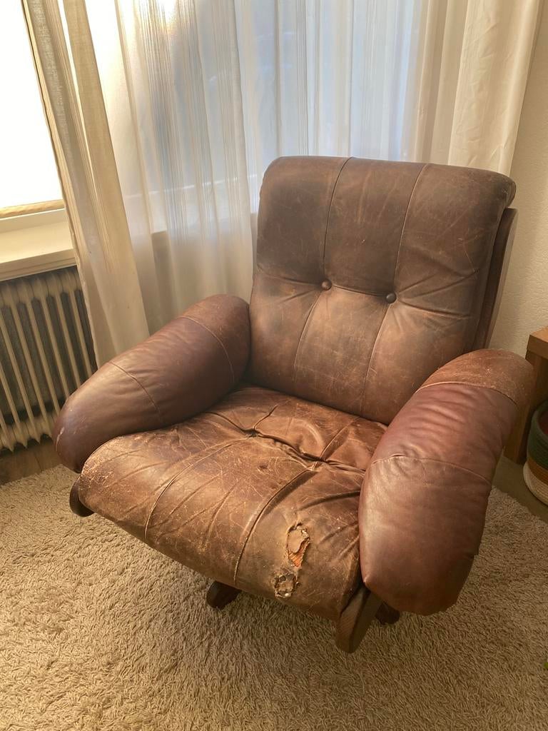 Leren draai fauteuil, Huis en Inrichting, Fauteuils, Ophalen, Zo goed als nieuw, 50 tot 75 cm, Leer