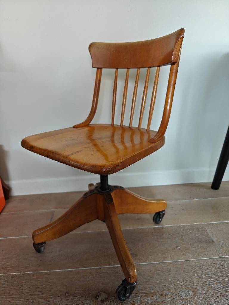 Antieke houten bureaustoel jaren 1920 - 1940, Ophalen, Gebruikt, Bruin, Bureaustoel