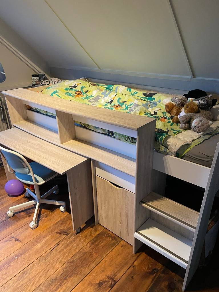 Half hoogslaper met bureau en opbergruimte, Ophalen, 85 tot 100 cm, Gebruikt, Hoogslaper of Stapelbed