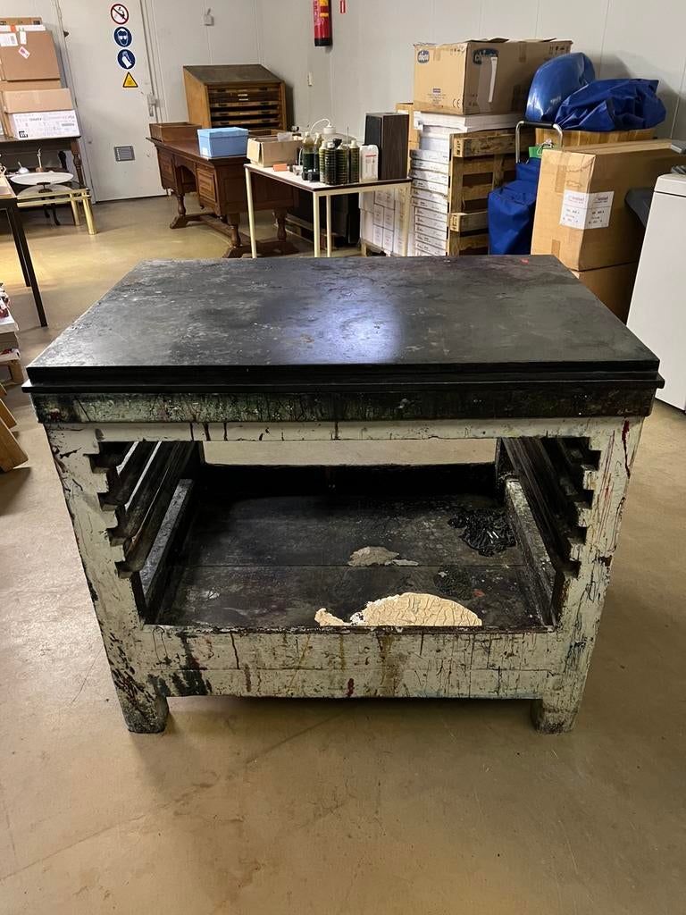 Antiek en UNIEK Industrieel KEUKENBLOK Werkbank METALEN BLAD, Ophalen, Gebruikt, 70 tot 120 cm