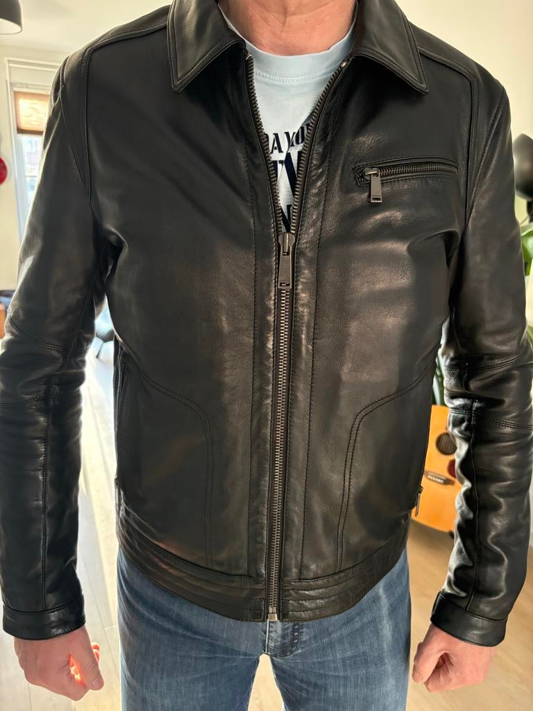 Zo goed als nieuwe leren jas voor heren, maat M, Kleding | Heren, Jassen | Zomer, Zo goed als nieuw, Maat 48/50 (M), Zwart, Ophalen of Verzenden