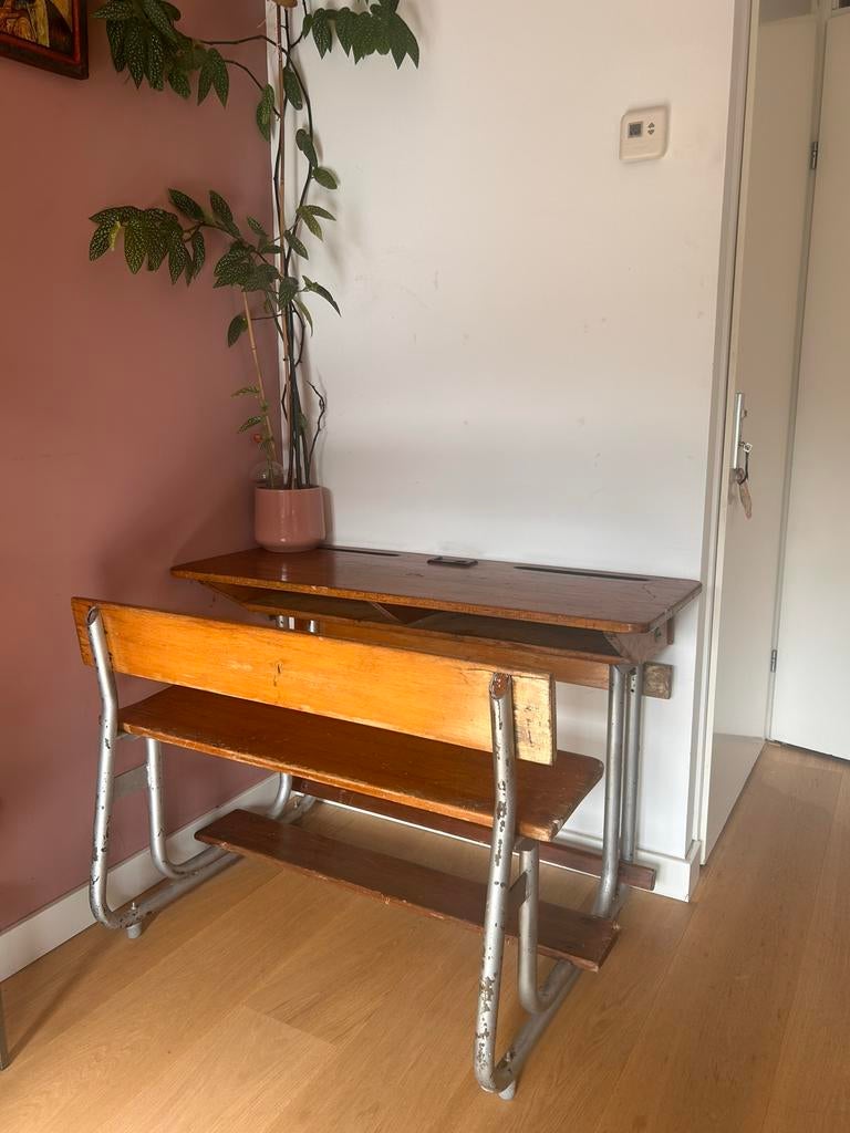Vintage schoolbankje met stoel - Authentiek en charmant, Antiek en Kunst, Antiek | Meubels | Stoelen en Banken, Ophalen