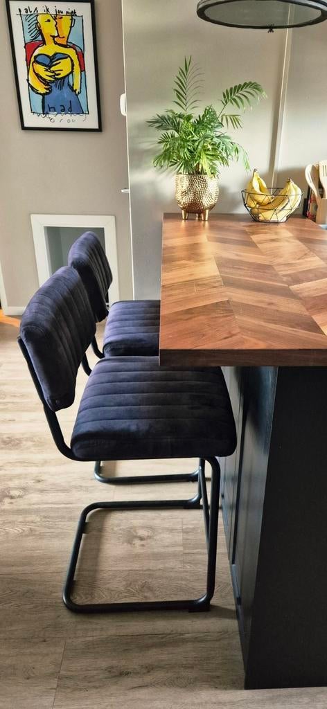 Set van 2 antraciet velvet barkrukken, Huis en Inrichting, Stoelen, Ophalen, Zo goed als nieuw, Grijs, Twee