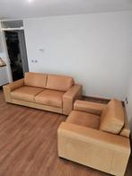 Natuzzi Leren Camelkleurige 2.5-zits Bank en Fauteuil, Huis en Inrichting, Ophalen, Gebruikt, Driepersoons, Rechte bank