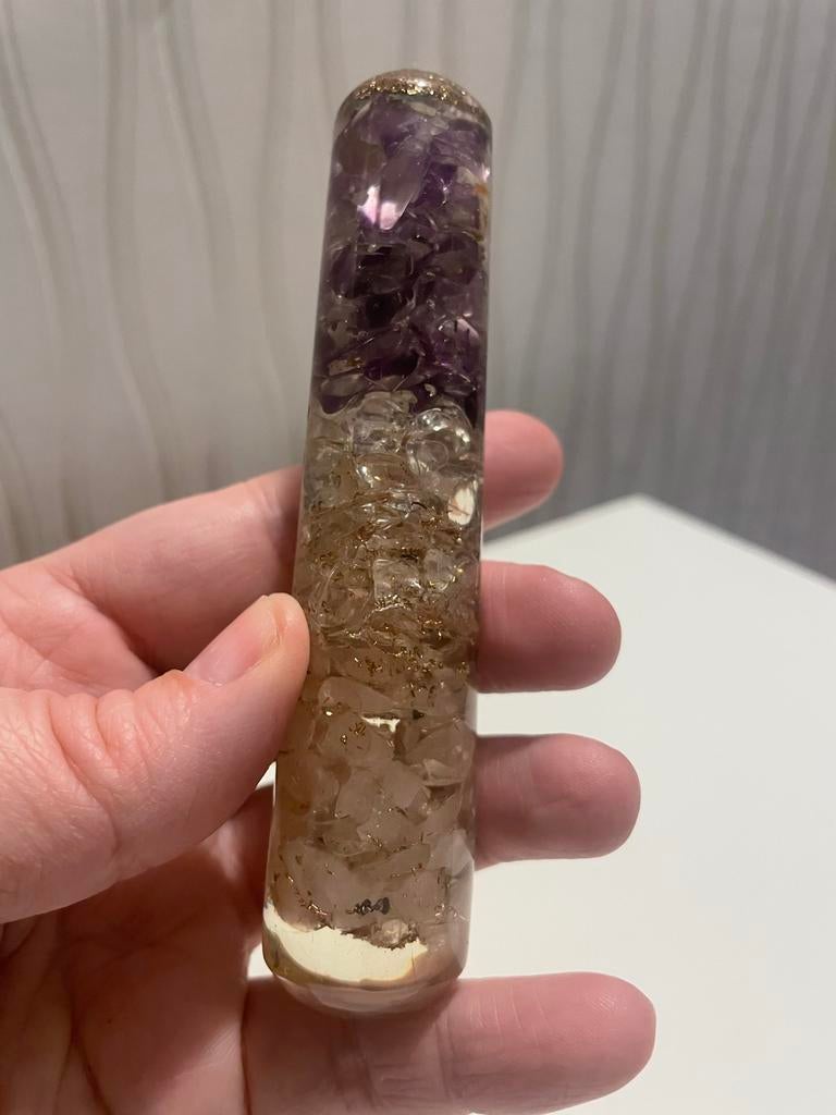 Orgonite Staaf - Amethist, Rozenkwarts & Bergkristal, Verzamelen, Mineralen en Fossielen, Ophalen of Verzenden