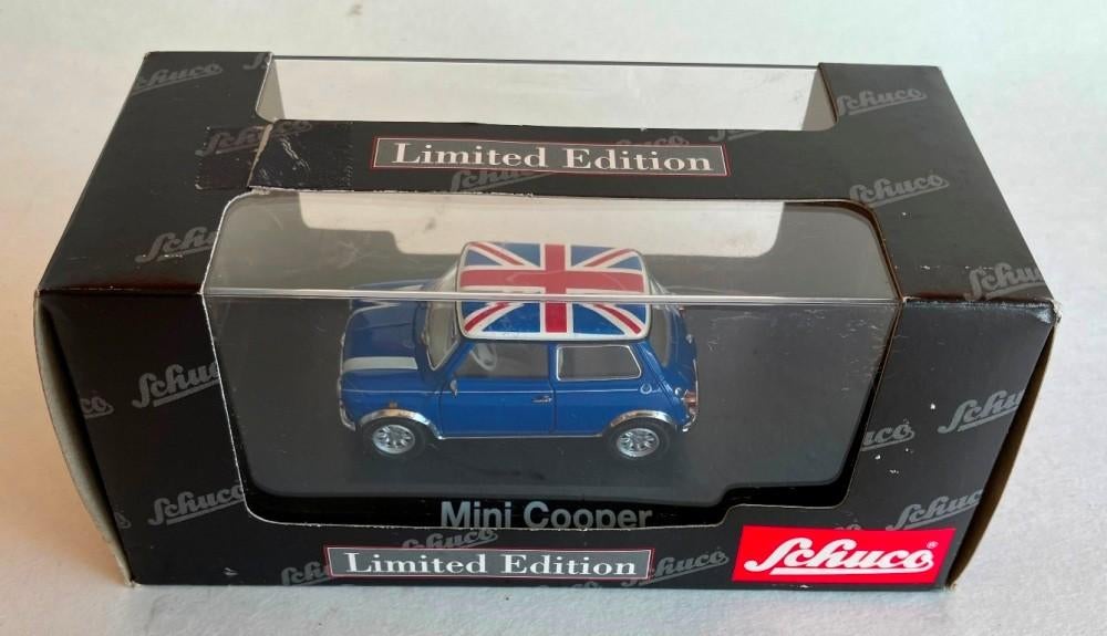 Mini Cooper blauw Union Jack Schuco # 02445., Hobby en Vrije tijd, Modelauto's | 1:43, Zo goed als nieuw, Auto, Schuco, Ophalen of Verzenden