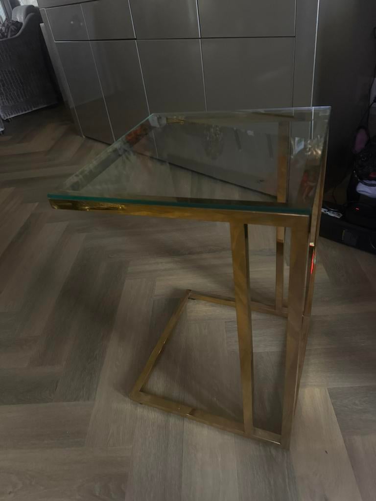 Gouden bijzet tafel erik kuster style, 50 tot 100 cm, Rond, Ophalen of Verzenden, Zo goed als nieuw