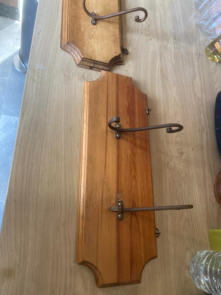 Vintage houten wandkapstok met metalen haken - Made in Mexic, Gebruikt, Minder dan 100 cm, Hout, Ophalen