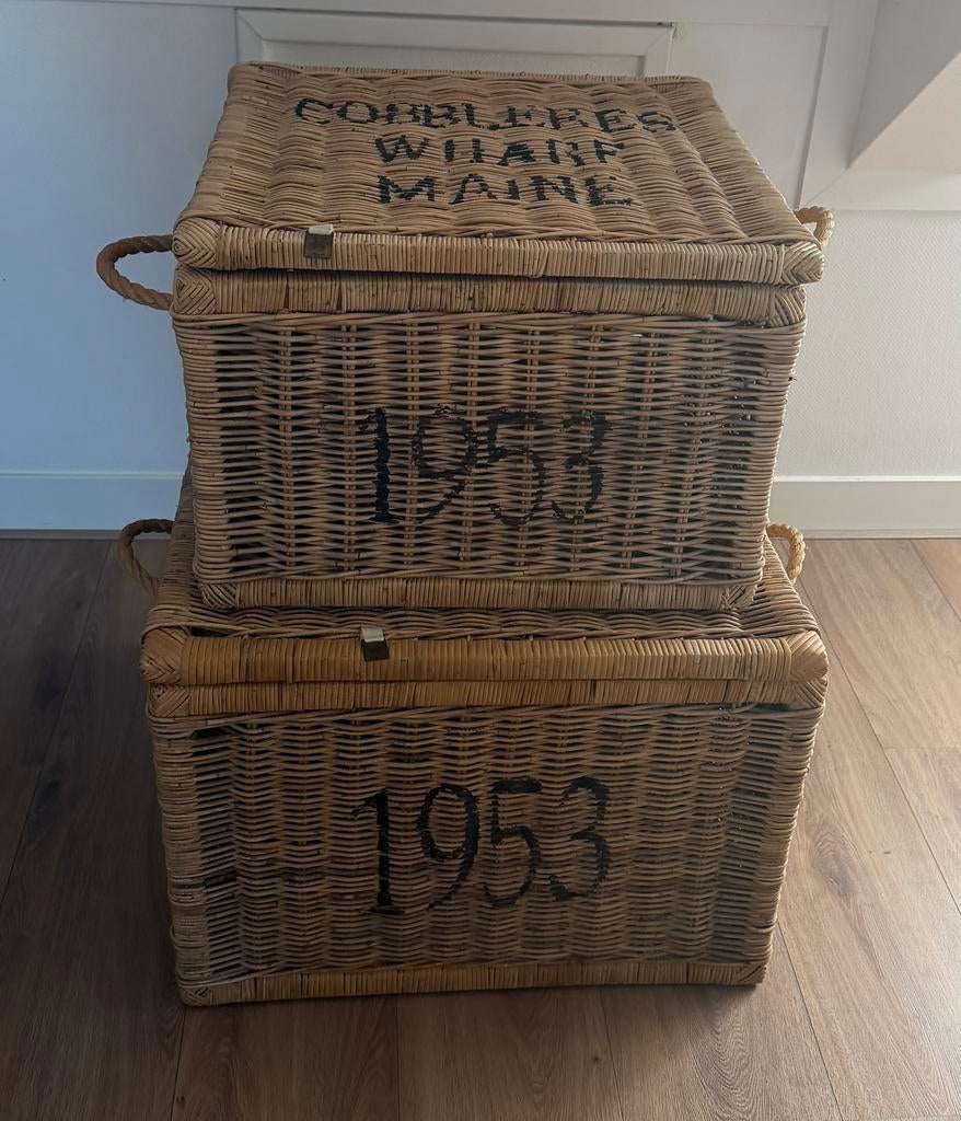 Riviera Maison Rattan manden / opbergmanden set, Ophalen, 50 tot 100 cm, 50 tot 75 cm, Zo goed als nieuw