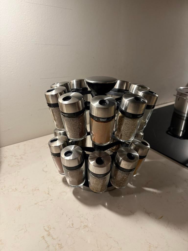 Cole & Mason Caroussel kruidenrek met kruidenpotjes 20-delig, Ophalen, Zo goed als nieuw, Rvs