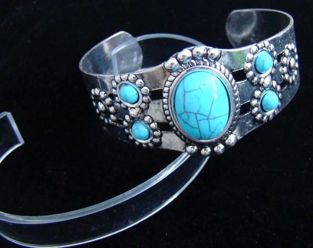 Armband Tibet zilver met Turquoise stenen flexibel -NIEUW-, Nieuw, Ophalen of Verzenden, Met edelsteen, Zilver