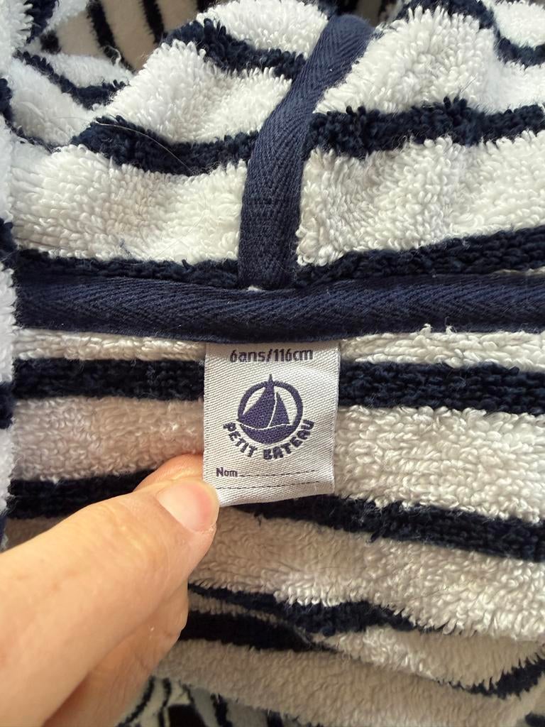 Petit Bateau badjas 6 jaar donkerblauw wit gestreept, Ophalen of Verzenden, Zo goed als nieuw, Jongen of Meisje