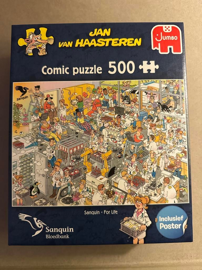 Jan van Haasteren Sanquin Comic puzzle 500 stukjes, Ophalen, 500 t/m 1500 stukjes, Zo goed als nieuw, Legpuzzel
