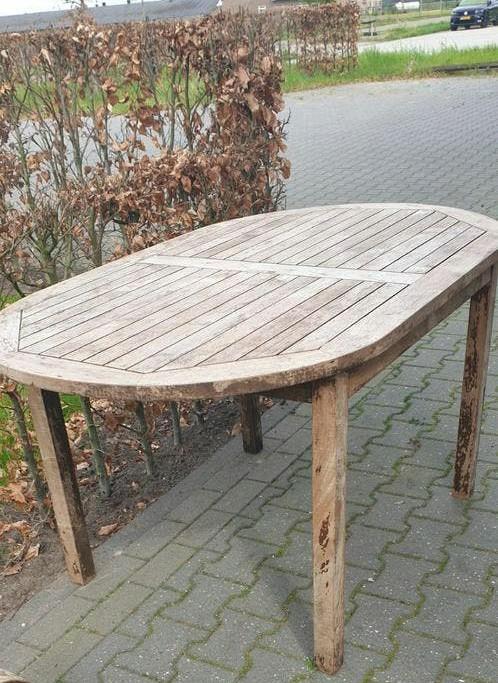Ovale teakhouten tafel, br 150, Ophalen, Zo goed als nieuw, Teakhout