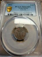 1/2 cent 1861 MS63BN, Ophalen of Verzenden, Koning Willem III, 1 cent, Losse munt