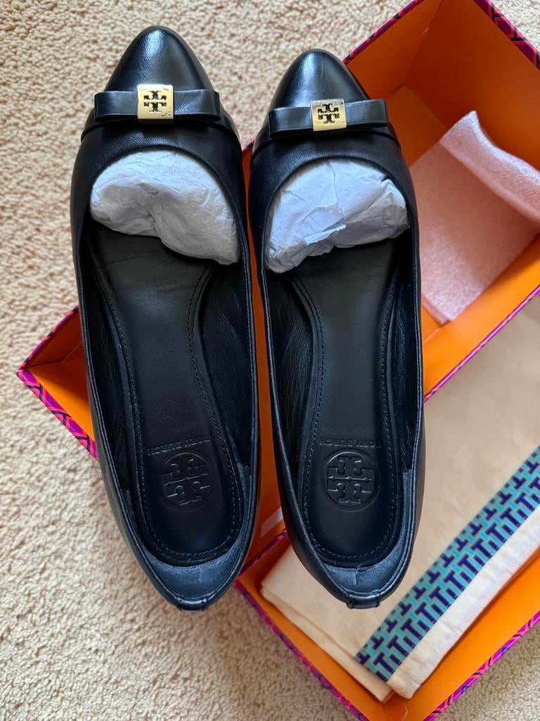 Tory Burch Hugo Flats, Zwart Leer, Maat 37 (US 6), Incl.Doos, Kleding | Dames, Schoenen, Ophalen of Verzenden, Zo goed als nieuw