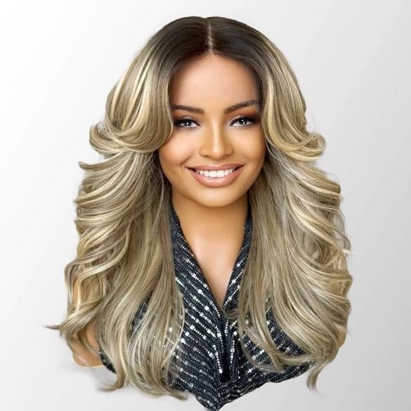 Lace front pruik lang haar in blondmix met grove slag Imra, Verzenden, Nieuw, Pruik of Haarverlenging