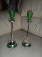 Twee Prachtige Kaarzen standaard met Groen glas -, Ophalen of Verzenden