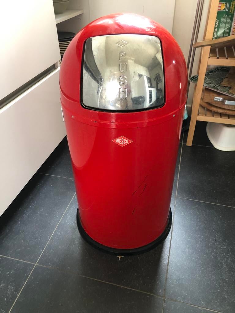 Wesco Pushboy Vuilnisbak Rood - 50 Liter, Gebruikt, 40 liter of meer, Ophalen of Verzenden, Metaal