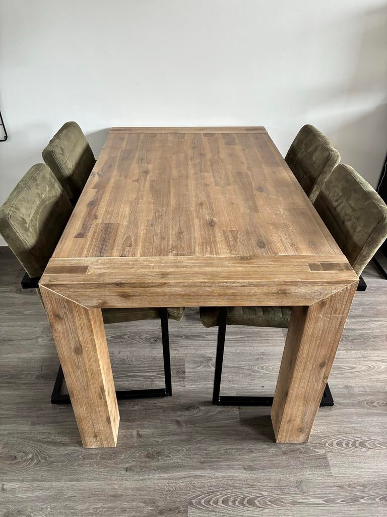 Houten eettafel met 4 stoelen, Huis en Inrichting, Tafels | Eettafels, Gebruikt, 100 tot 150 cm, Vier personen, Rechthoekig