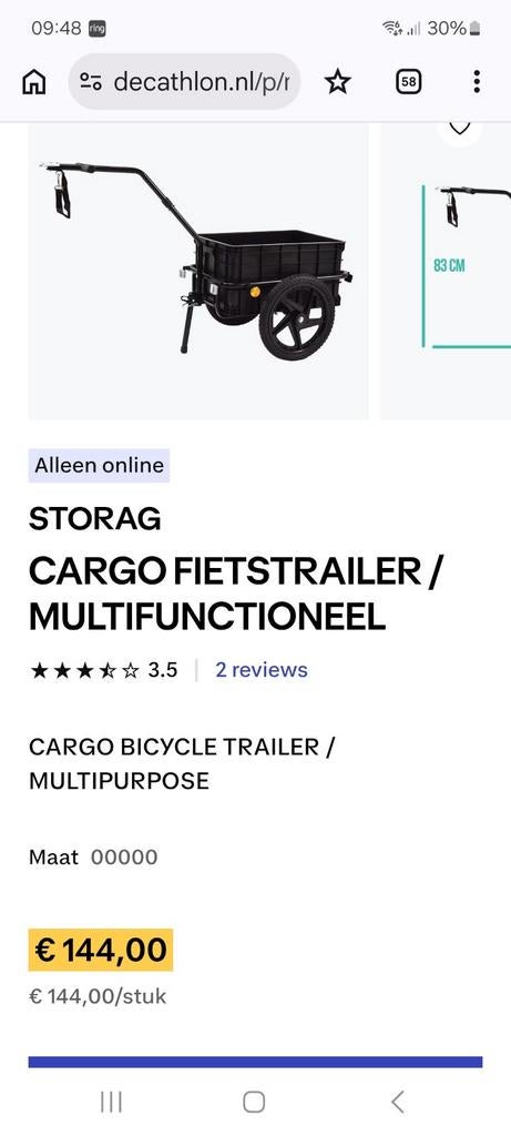 Storag Cargo Fietstrailer / Multifunctioneel, Ophalen, Gebruikt, Bagagekar, Storag
