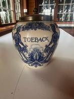 Antieke Delfts Blauwe Tabakspot met Koperen Deksel, Ophalen of Verzenden