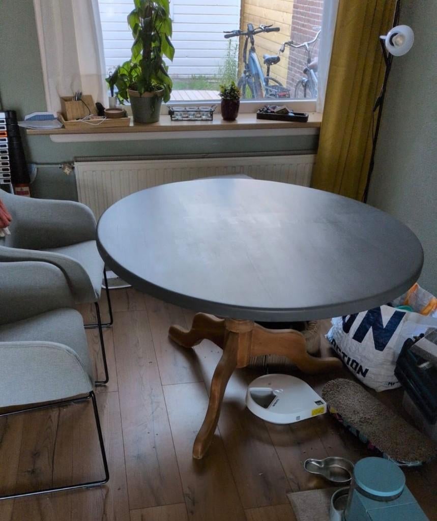 Vintage ronde eettafel 115cm, Huis en Inrichting, Tafels | Eettafels, Ophalen, Gebruikt, Rond, 100 tot 150 cm