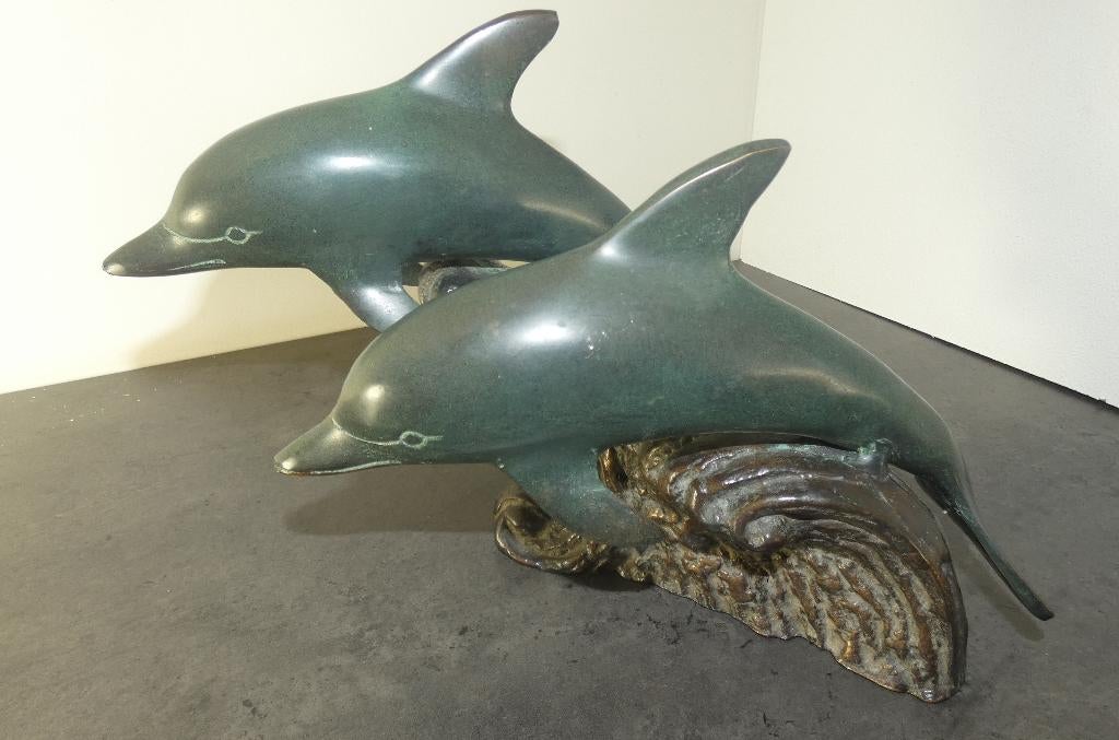 bronzen sculptuur van twee dolfijnen [2055], Antiek en Kunst, Ophalen, 20 - 50 cm, Beeld, Overige stijlen