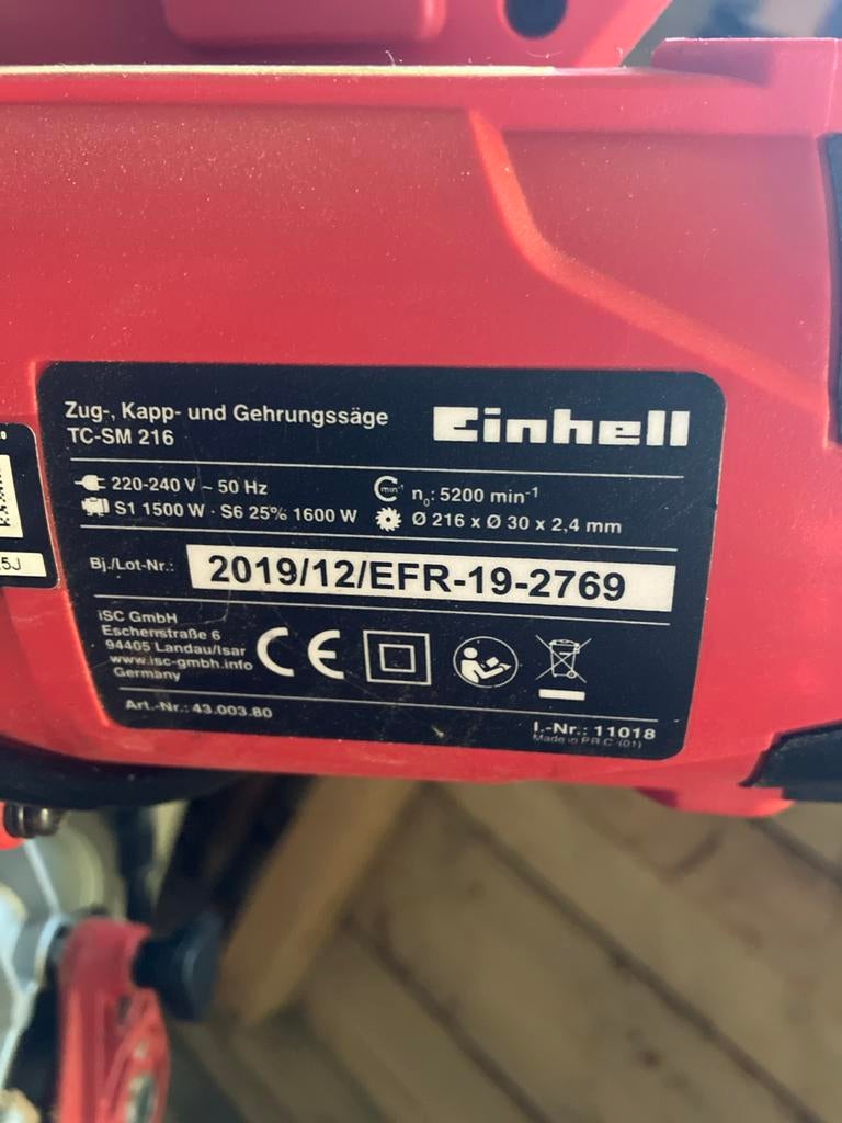 Einhell TC-SM 216 Afkortzaag - 1600W, Doe-het-zelf en Verbouw, Ophalen, Zo goed als nieuw