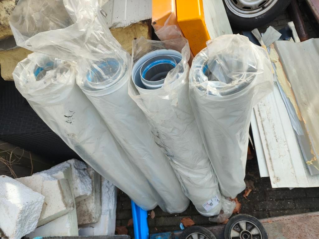4x 1m Rookgasafvoer Concentrisch Pijp 80/125mm, Ophalen, Minder dan 2 meter, Nieuw, Aluminium