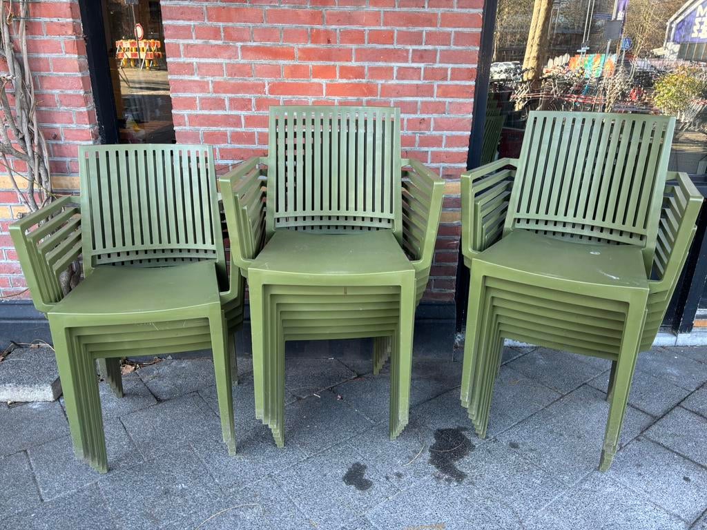 Groene terrasstoelen, Ophalen, Zo goed als nieuw, Kunststof, Stapelbaar
