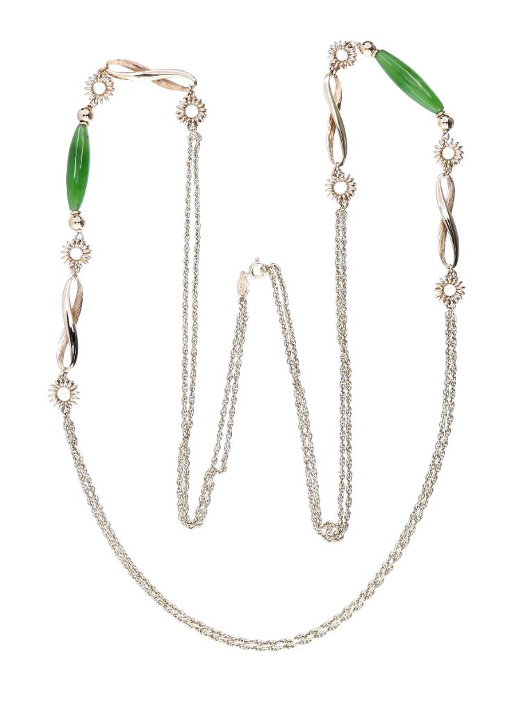 Prachtige 14K Gouden Dames Ketting met Jade || 90 cm, Ophalen of Verzenden, Zo goed als nieuw, Goud, Goud