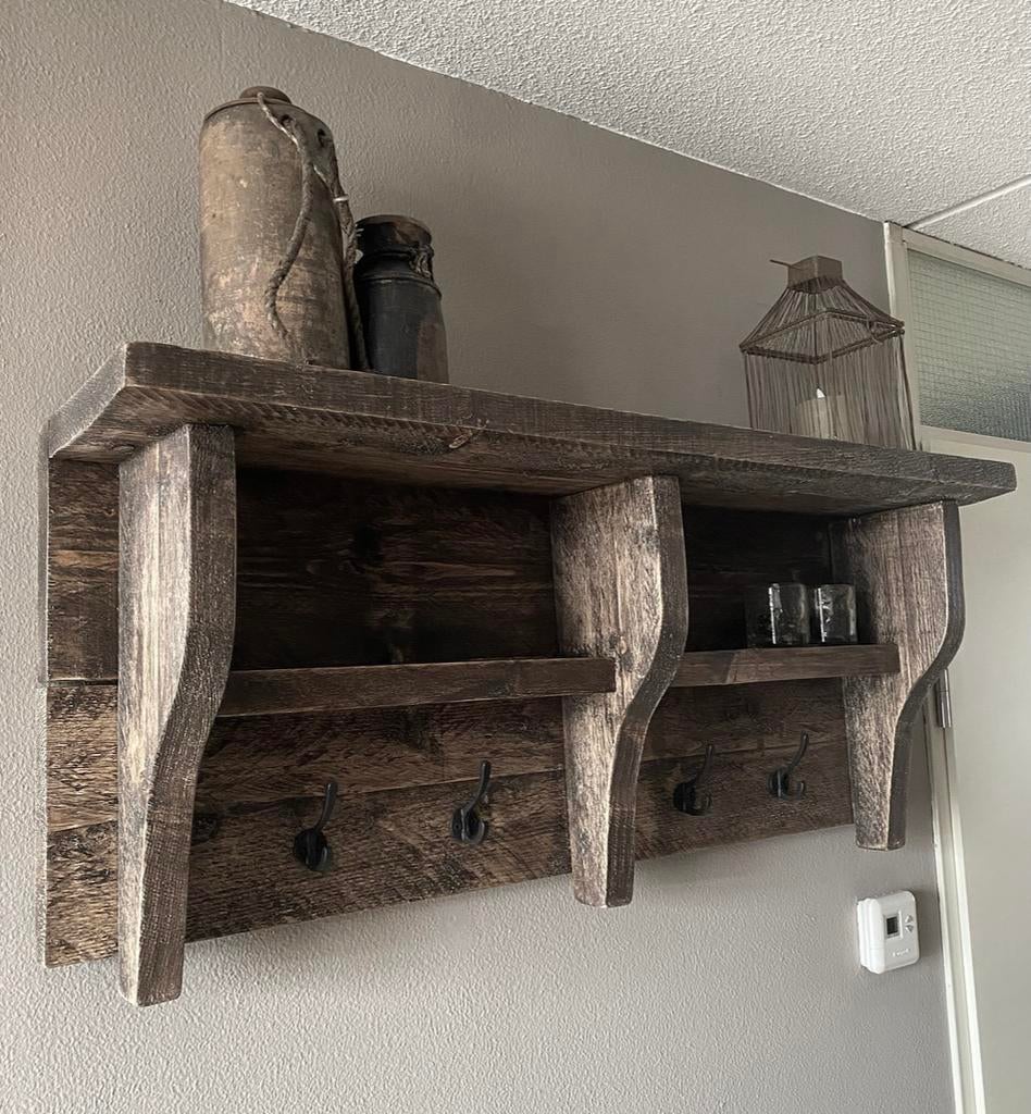 ~Stoer Sober Landelijk Houten Wandrek/Kapstok/Regaal~, Ophalen of Verzenden, Zo goed als nieuw