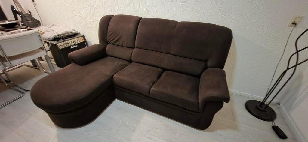 Comfortabele stoffen bank met chaise longue, Ophalen, Gebruikt, Driepersoons, Stof