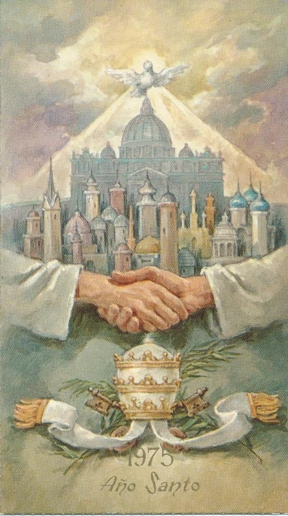Devotieprentje Rome Heilig Jaar 1975, Ophalen of Verzenden, Zo goed als nieuw, Kaart of Prent, Christendom | Katholiek