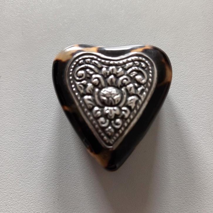 Schildpaddenschild doosje met zilver, Antiek en Kunst, Antiek | Goud en Zilver, Zilver, Ophalen of Verzenden