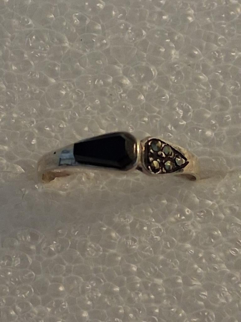 Zilveren ring met Onyx/markasiet steen-- ringmaat 17, Verzenden, Zwart, Nieuw, 17 tot 18