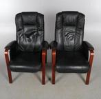 Hjort Knudsen leren stoelen - Deens design vintage fauteuils, Gebruikt, Ophalen of Verzenden, 50 tot 75 cm, Leer