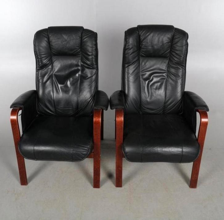 Hjort Knudsen leren stoelen - Deens design vintage fauteuils, Huis en Inrichting, Fauteuils, Gebruikt, Leer, 50 tot 75 cm, 75 tot 100 cm