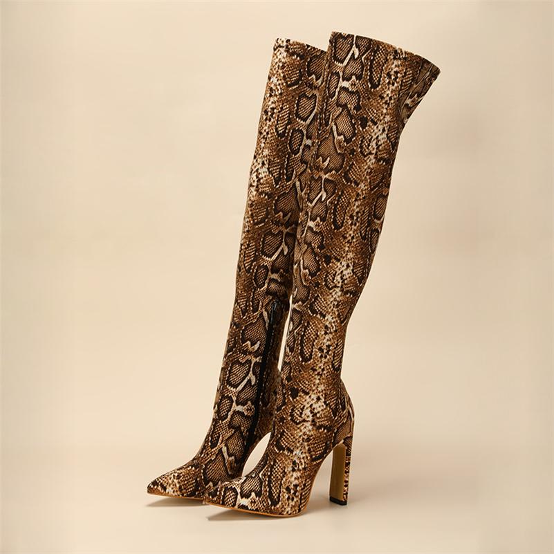 Slangen dames overknee stretch laarzen vrouwen hoge knie, Verzenden, Nieuw, Bruin, Hoge laarzen