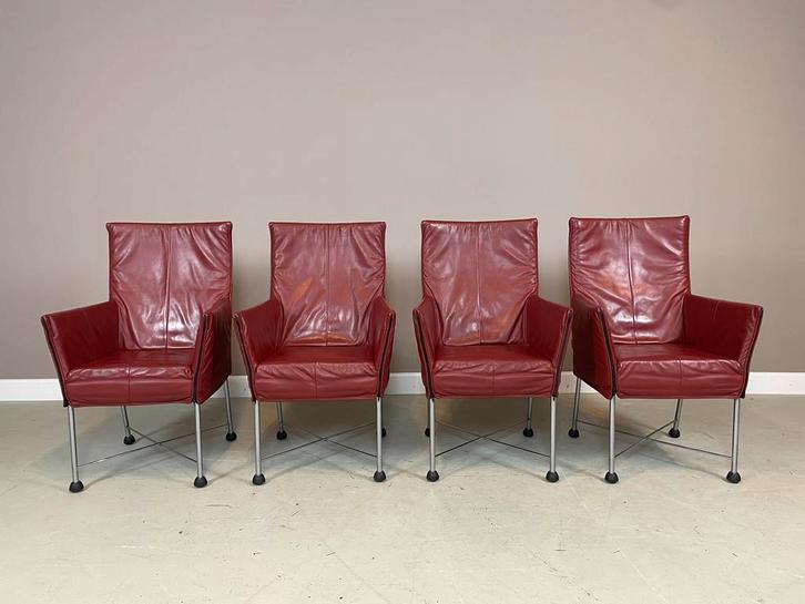 4 Montis Chaplin stoelen Gerard van den Berg I.Z.G.S., Huis en Inrichting, Stoelen, Gebruikt, Vier, Leer, Metaal, Rood, Ophalen