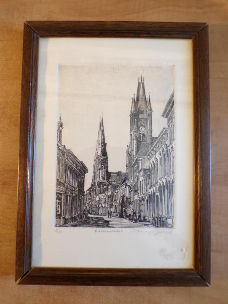 ets Rechtestraat Eindhoven omstreeks 1900, Jan van Rijsewijk, Met tekst, Stadsgezicht, 27 cm, Ophalen of Verzenden