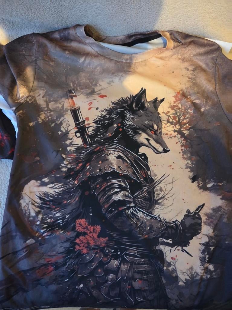T-shirt met Wolf Samurai of Panda Samurai print, Overige kleuren, Onbekend, Nieuw, Overige maten