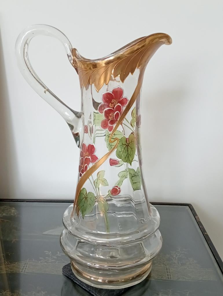 Antieke kristallen handbeschilderde schenk kan circa 1900, Antiek en Kunst, Antiek | Glas en Kristal, Ophalen