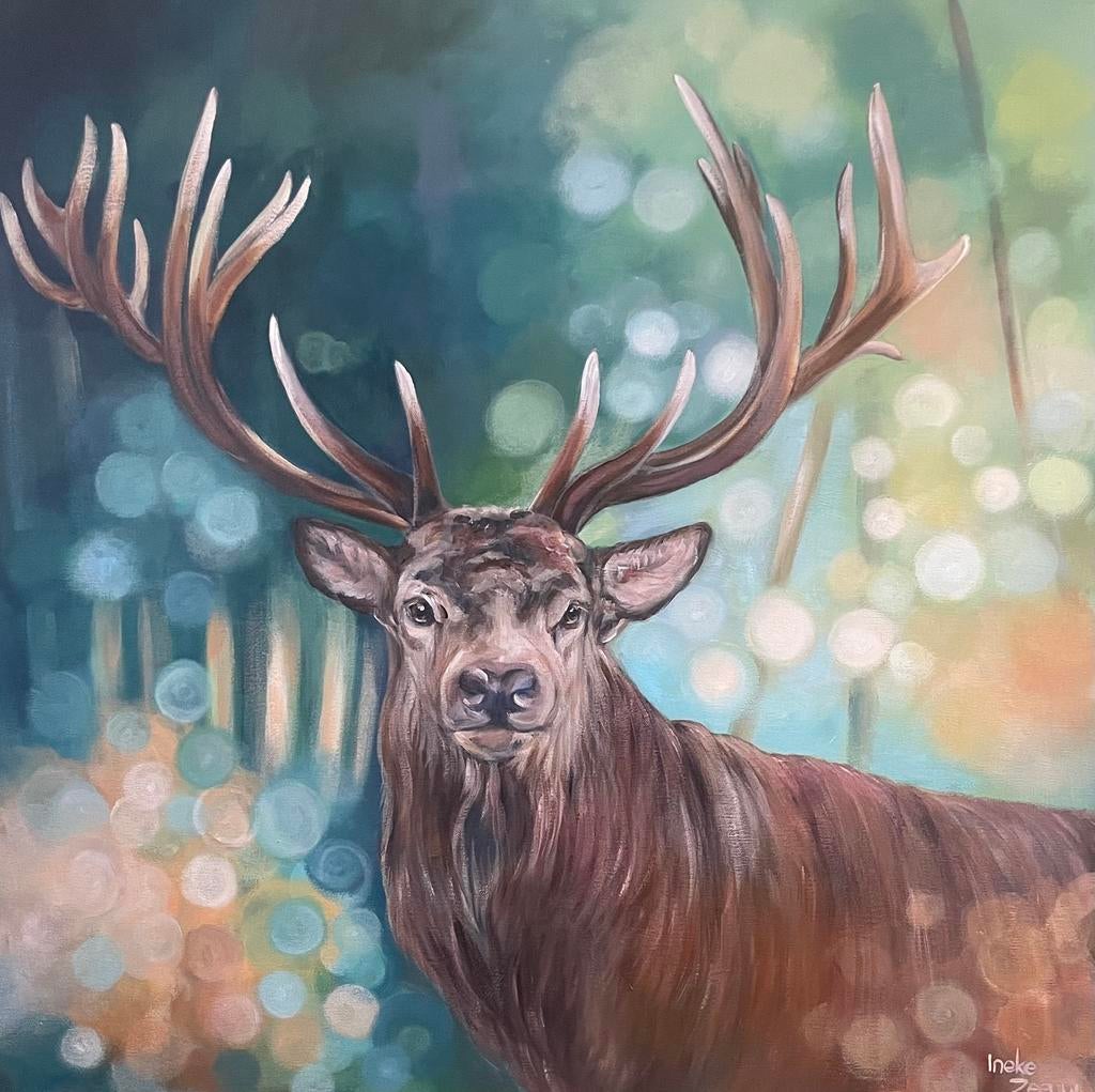 Schilderij hert acrylverf op doek, Ophalen of Verzenden