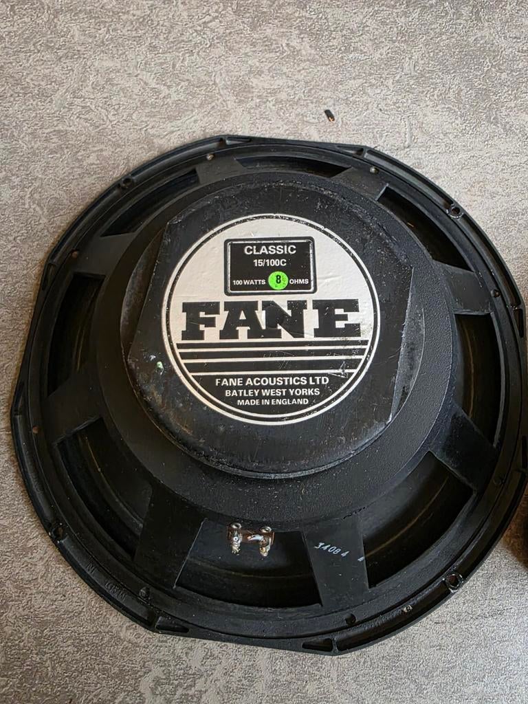 Fane 15 inch luidsprekers - 1 goed, 1 defect, Ophalen of Verzenden, Gebruikt, Speaker of Versterker