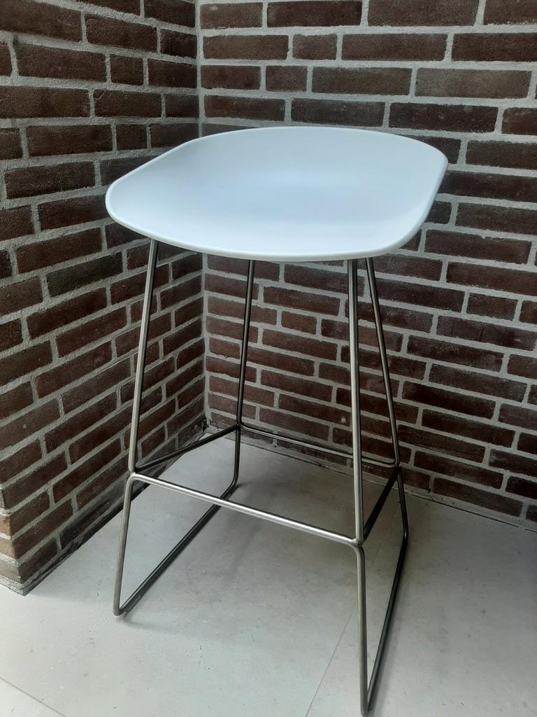 Originele HAY AAS 38 Design Barkruk – Wit / RVS, Ophalen, Zo goed als nieuw, Rechthoekig, Rvs